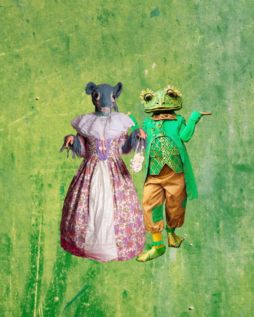 Mouse and Frog. Masks theatre characters for events. Elegant and Victorian looking. 